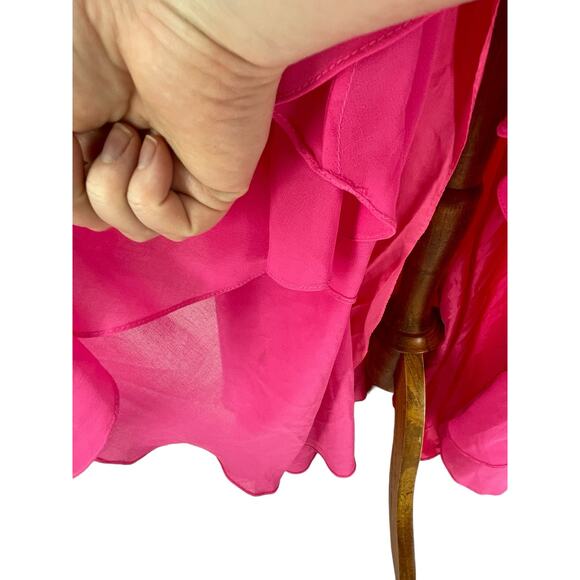 Cache Dress Womens 8 High Low Chiffon Pink Pleated Cutout Evening Prom Y2K - Picture 3 of 9